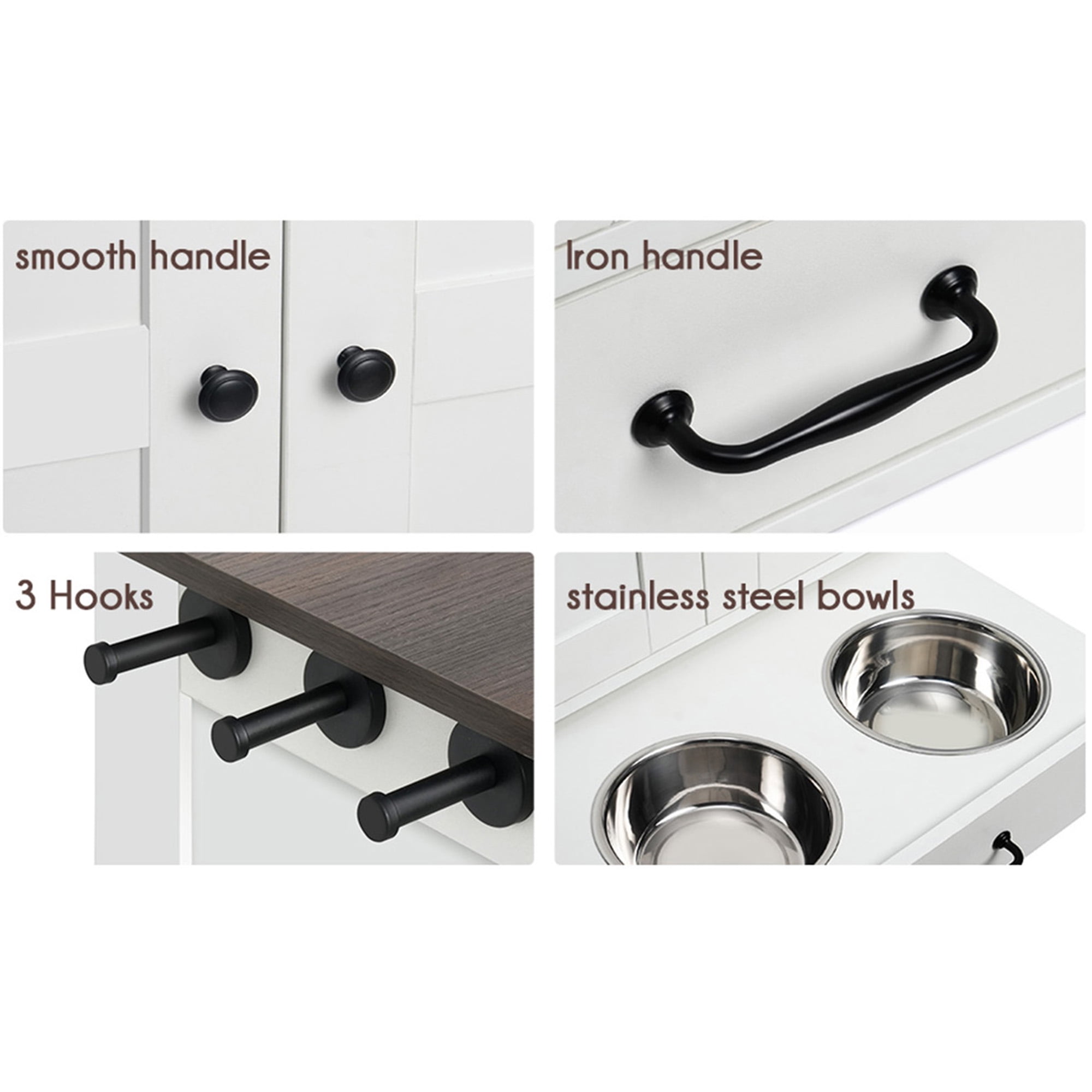 Pefilos 31" Dog Feeding Station, Dog Food Storage Cabinet with Hidden Dog Bowls, Adjustable Panel, Hooks, for Medium Sized Dogs, White Pefilos 31" Dog Feeding Station, Dog Food Storage Cabinet with Hidden Dog Bowls, Adjustable Panel, Hooks, for Medium Sized Dogs, White