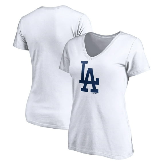 Women's White Los Angeles Dodgers Official Logo V-Neck T-Shirt