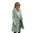 thumbnail image 2 of Franhais Women Solid Color Jacket, Adults Long Sleeve Lapel Double Breasted Belted Trench Coat, 2 of 6