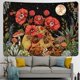 thumbnail image 1 of Tapiz floral de calavera, tapiz de esqueleto de flores, tapiz de jardín de luna, tapiz de plantas de hongos, tapiz vintage trippy para colgar en la pared para habitación (51,2 59., 1 of 4