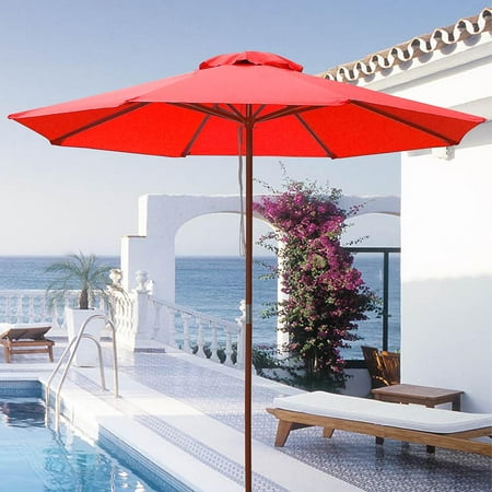 Yescom 9ft Wooden Outdoor Patio Red Umbrella W Pulley A Yescom 9 Ft Outdoor Patio Market Umbrella W Aluminum