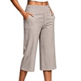thumbnail image 6 of Linen Capris for Women with Pockets Pull on Petite Long Shorts Dressy Casual Cropped Pant Casual Summer Clothes Khaki L, 6 of 9