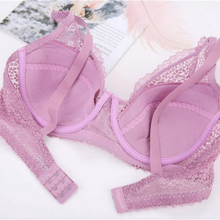 Wuffmeow Lace Sexy Underwire Deep V Push Up Bra Underwear Lingerie 3/4 Cup  Gather Adjustable Solid Color Brassiere Bra or Women Plus Size,Pink,38C 