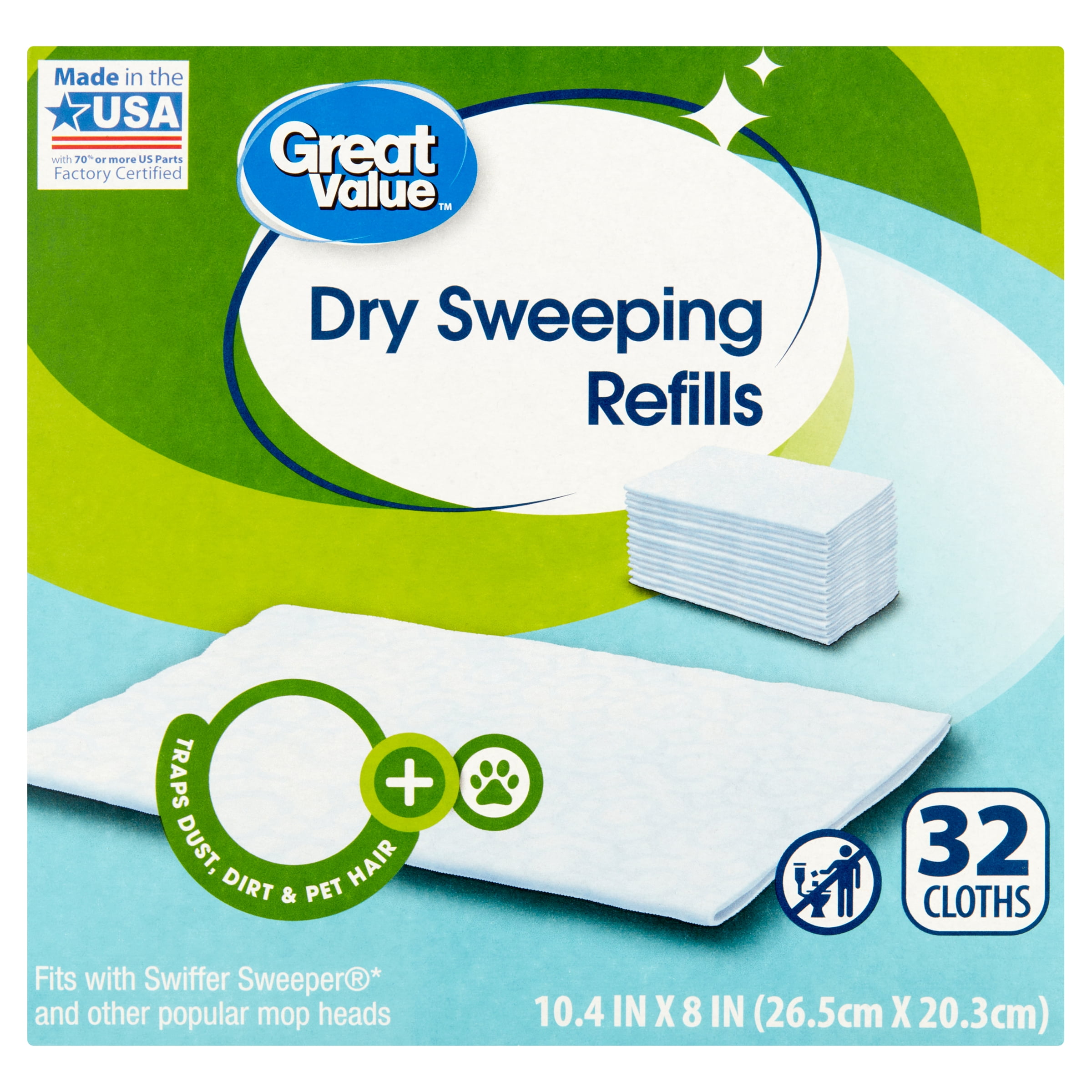 Great Value Dry Sweeping Cloth Refills, 32 Count