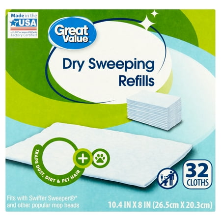 5 pack great value dry sweeping cloth refills, 32 count