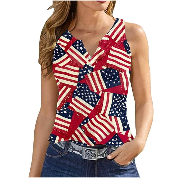 breaise Womens Independence Day Tank Tops Casual Patriotic USA Flag Graphic Tshirts Cotton Sleeveless T-shirts Cami Beach V Neck Tanks Memorial Day Gifts