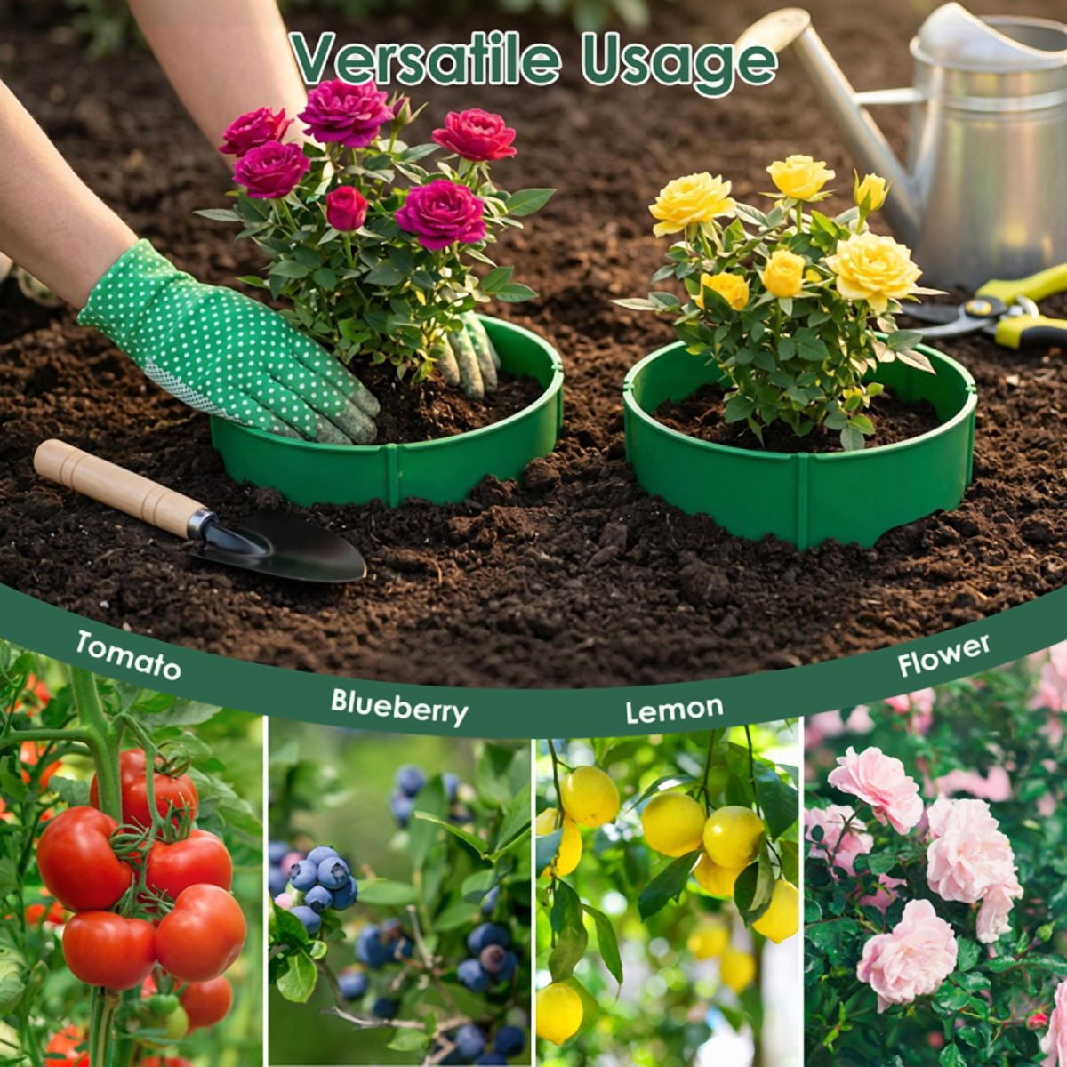 Adjustable Interlocking Plant Grow Rings, PP Plastic Plant Guard with Snap‑Together Panels, Garden Plant Border for Vegetables, Flowers, Shrubs & Young Trees