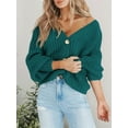 thumbnail image 3 of Women'S Chunky Knit Open Front Sweater Long Sleeve Button Loose Short Cardigan Outerwear Coats  Green XXXL, 3 of 4