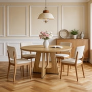 Round Dining Table Wood Kitchen Table for Dining Room, 47 Dinning Room Tables for 4 Adult, Farmhouse Dinner Table with Wooden Tabletop