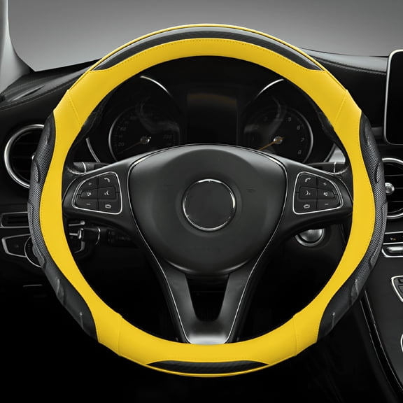 MELIVO Microfiber Leather Steering Wheel Cover, Universal 15 inch Steering Wheel Covers for Car Truck SUV, Breathable, Anti Slip & Odor Free (Yellow, Type O)