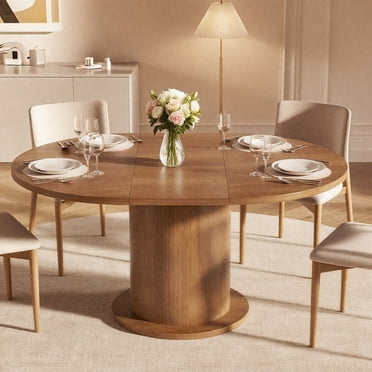 Extendable Round Dining Table, Oval Kitchen Table with Adjustable Design, Farmhouse Dining Table for Living Room, Party