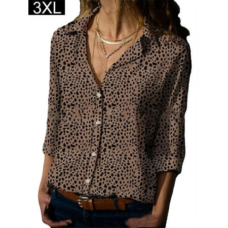 

BESTHUA Leopard Print Fashion V-neck Shirt