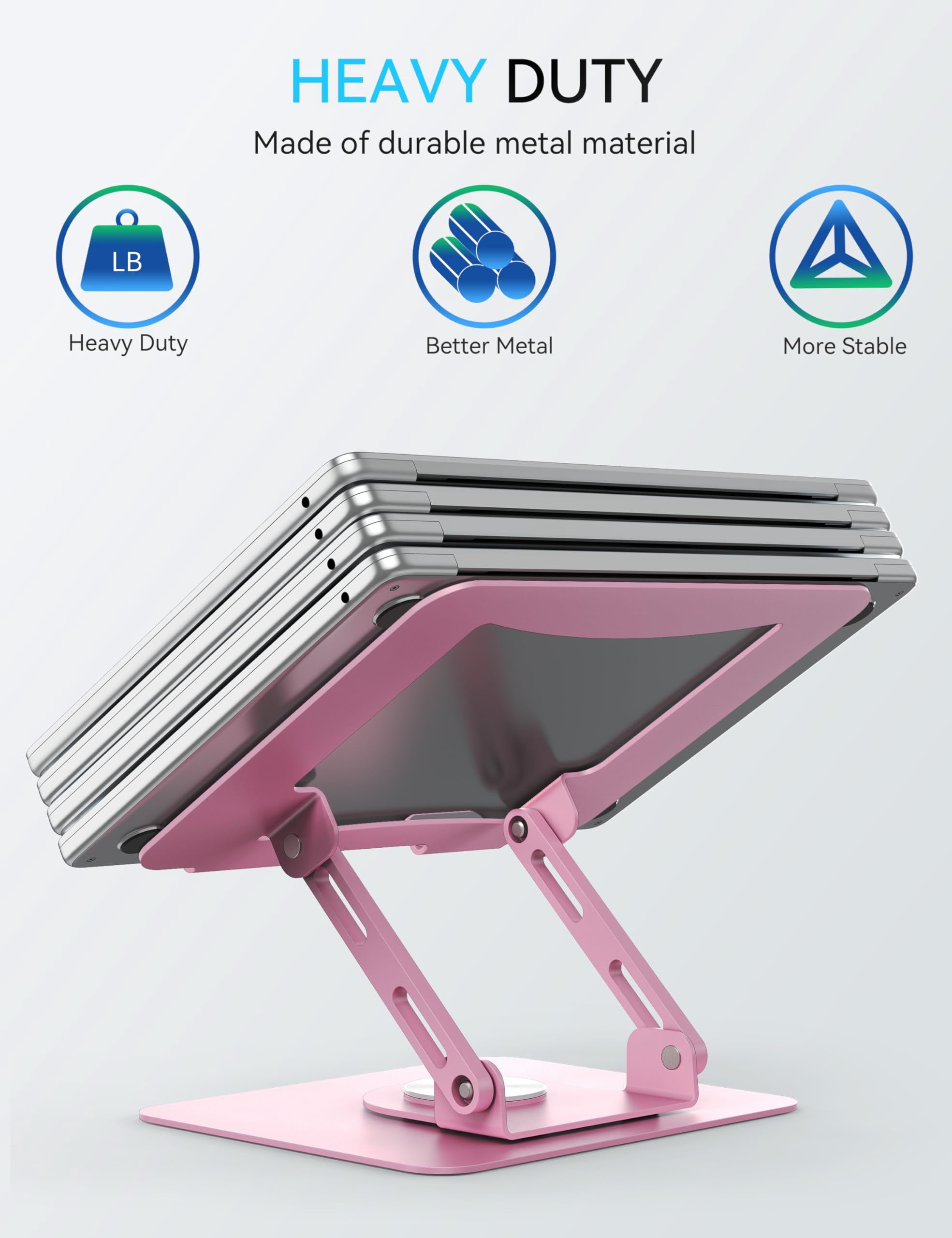 360 Rotating Laptop Stand  Computer Riser For Desk Adjustable Height Multi-angle Metal Holder Foldable Portable Notebook Elevating Base Office & Home Pink