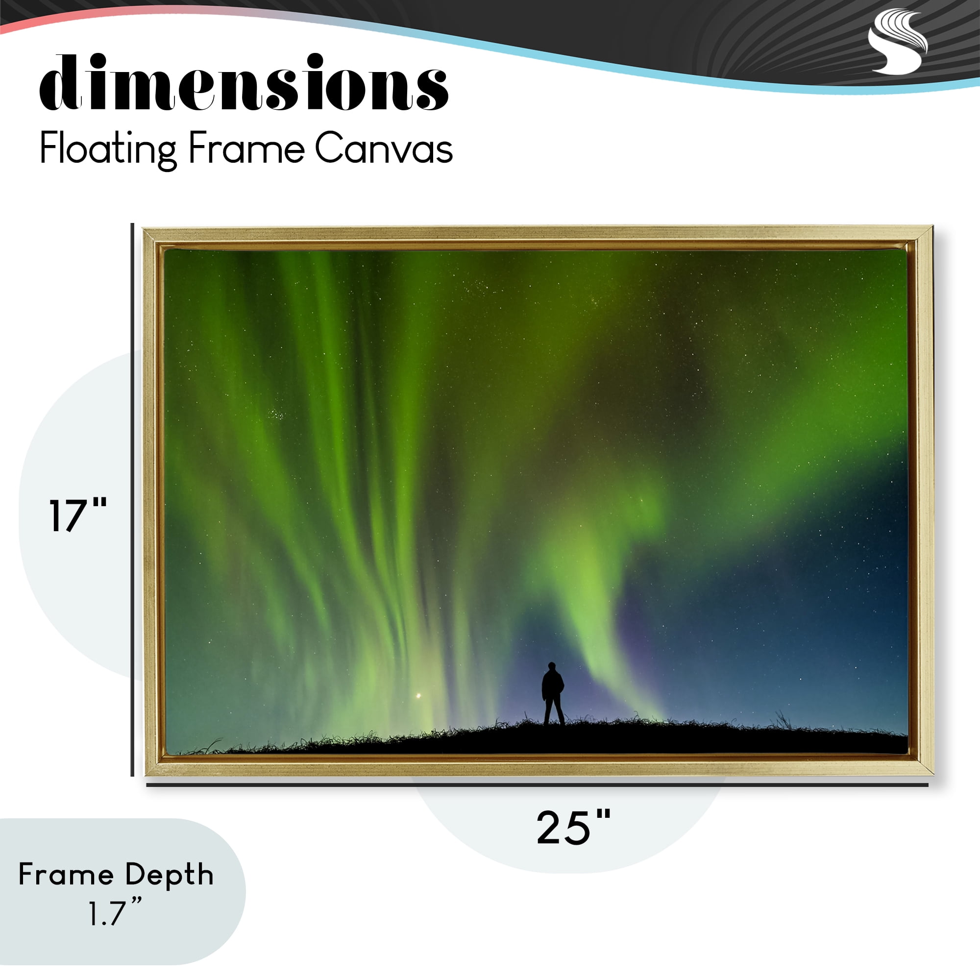 Stupell Industries Envelop Northern Lights Silhouette Gold Framed Floater Canvas Wall Art, design by Shelley Carlisle