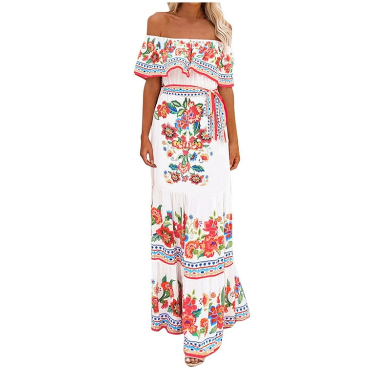 Brilliant Womens Dresses Plus Size Strapless Bandeau Elasticity for Women Printing Tube Tops Casual Sexy off Shoulder Holiday Dress Beach Dress Summer