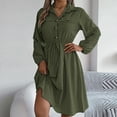 thumbnail image 6 of MaFYtyTPR Clothes Dresses for Women 2025 Women's Fall/Winter Dressy Casual Button Tied Waist Long Sleeved Solid Color Lapel Dress Army Green L, 6 of 9