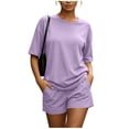 thumbnail image 2 of MLCDZ Women 2 Piece Lounge Set Summer Casual Short Sleeve Round Neck Oversized Shirts Biker Shorts Matching Airport Travel Outfit Clothes, 2 of 9