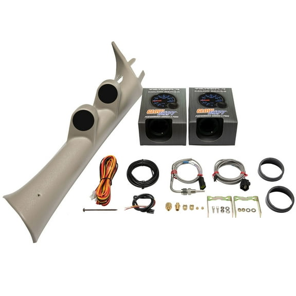 GlowShift | 2007-2013 Chevrolet Silverado 6.6 Duramax Tan Full Size Dual Pillar Pod with Tinted 7 Color Series 60 PSI Boost Gauge & 1500F Pyrometer Exhaust Gas Temperature Gauge
