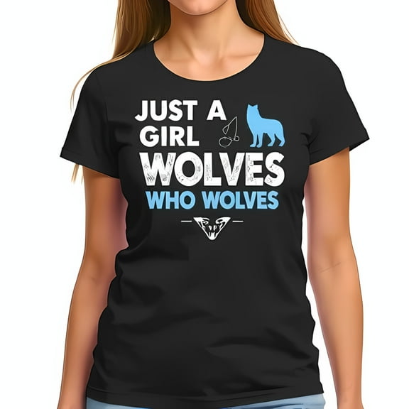 Empowering Women's Cotton Short Sleeve T-Shirt - " Just a Girl Who Wolves " with Bold Wolf Graphic & Playful Font Design