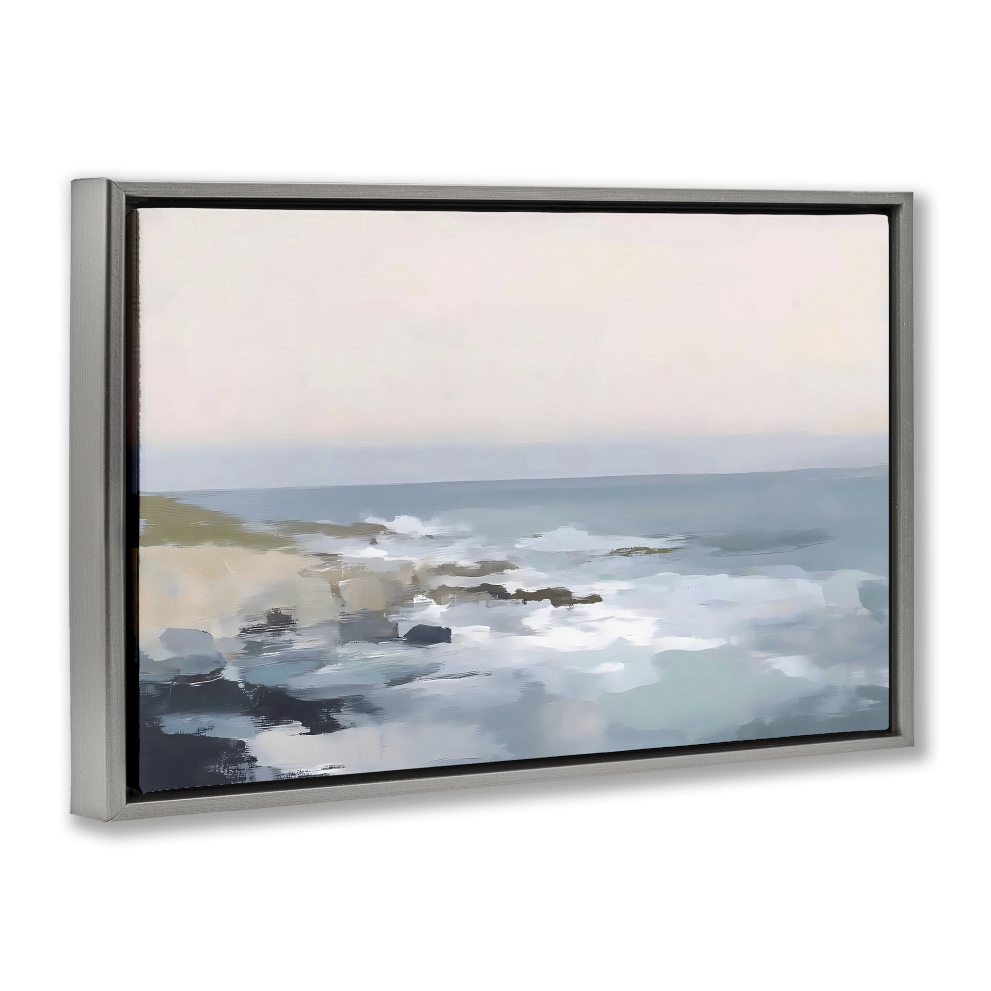 Stupell Industries Serene Coastal Ocean Scene Gray Framed Floater Canvas Wall Art, design by Creative Studio