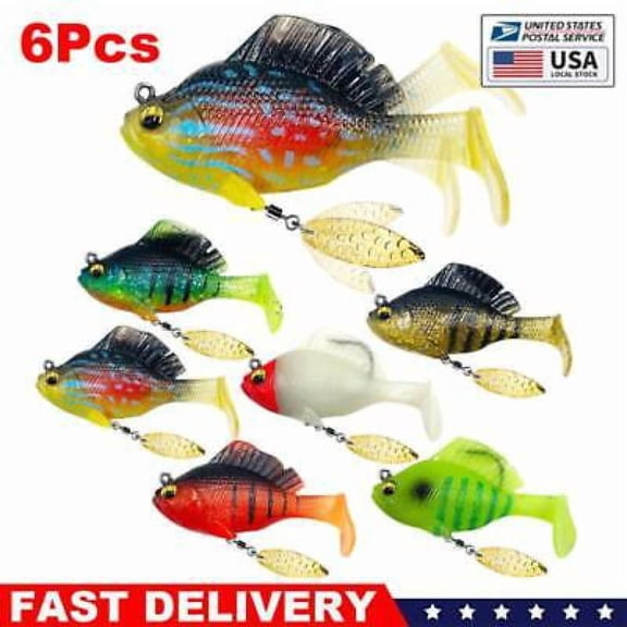 6Pcs Pre-Rigged Jig Head Soft Fishing Lures Hidden Hook in The top fin