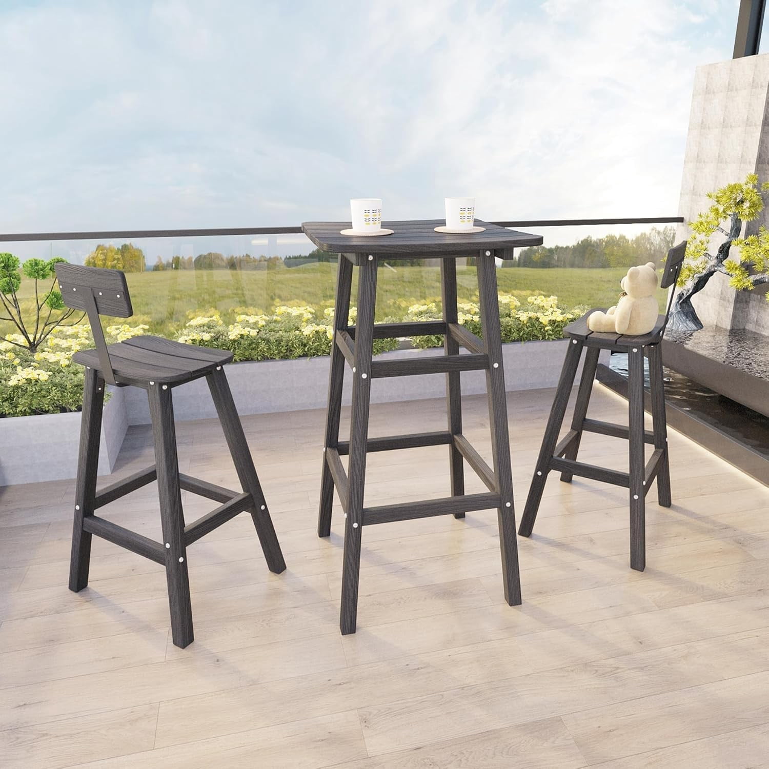 Outdoor Bar Table, HDPE Patio Bar Height Table, All Weather Bistro Pub Table for Deck Porch Backyard Garden, Grey