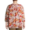 thumbnail image 5 of Terra & Sky Women's Plus Size Pintuck Woven Printed Quarter Sleeve V-Neck Blouse, 5 of 6