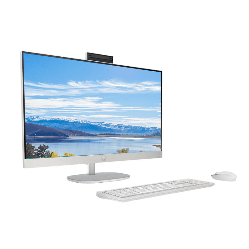 HP 27" FHD All-in-One Desktop Computer, Intel 12-Core Ultra 7 155U Processor, 32GB RAM 1.5TB Storage (1TB SSD+512GB External), Wireless Keyboard & Mouse, Windows 11, PLUSERA Earphones, White