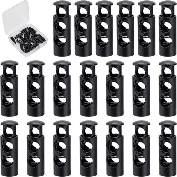 1 Box 20Pcs Metal 2 Holes Toggle Spring Stop String Cord Locks Spring Stopper End Loaded Sliding Cord Fastener Locks Buttons for Drawstrings Shoestrings Sweatpants BackpacksBlack
