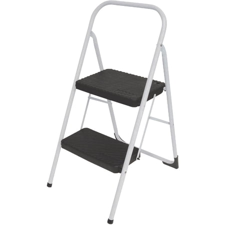 Cosco 2-step Big Step, Steel Step Stool With Rubber Hand Grip, 8 Ft. 2 In Max Reach, Ansi Type 3, 200 Lb. Weight Capacity (silver/black)