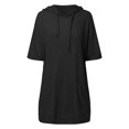 thumbnail image 1 of Women's 2025 Summer Oversized Short Sleeve Drawstring Hoodie Knit Side Slit Tunic Tops with Pocket, 1 of 5