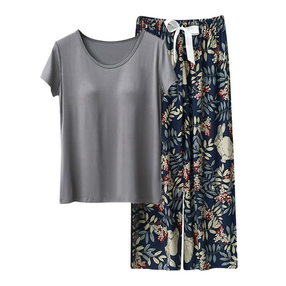 Two Piece Pajama Set For WomenWomens Padded Pajamas Silk Floral Pants Home Pajama SetTwo Piece Outfits For Women Pants Set