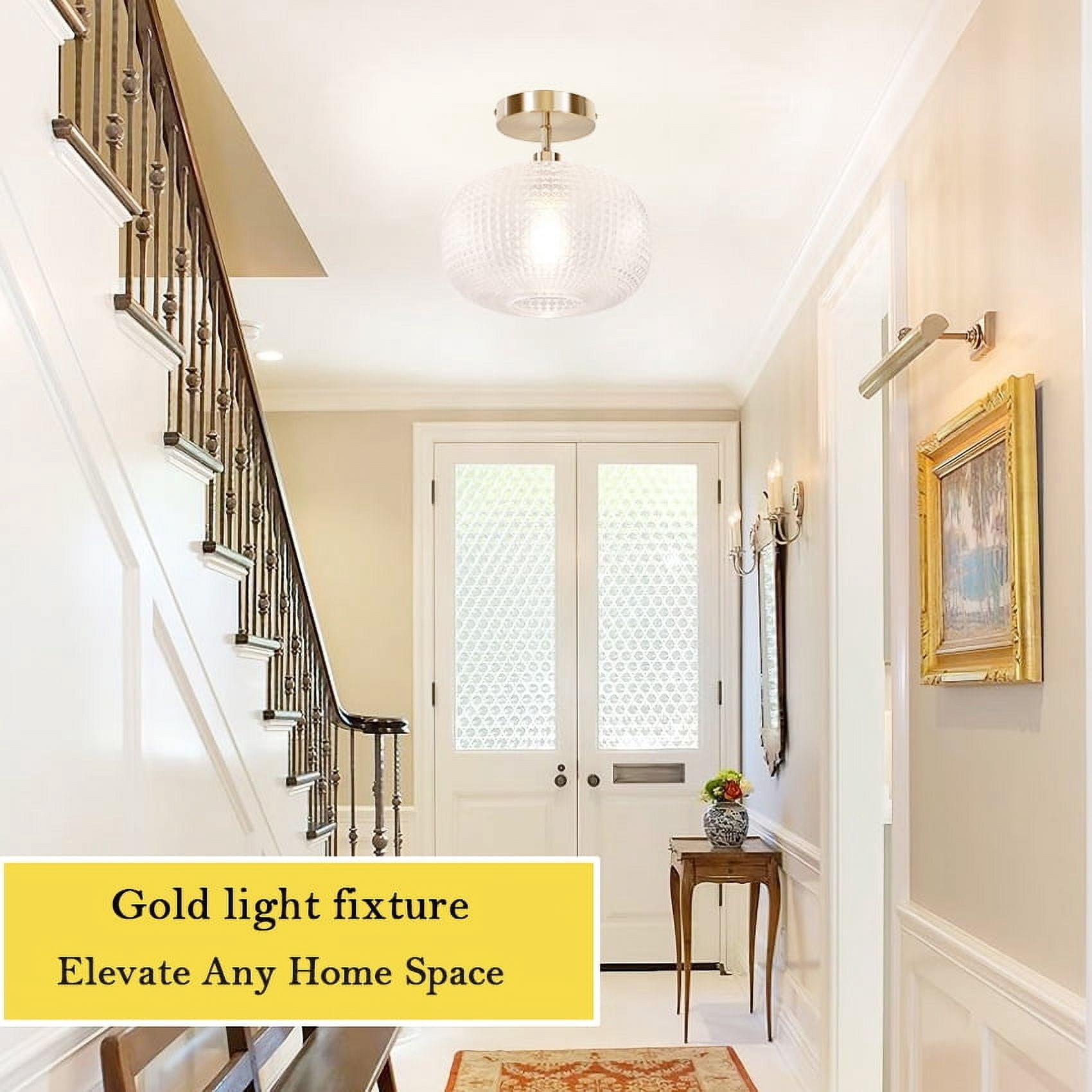 Semi Flush Mount Ceiling Light,Globe Glass Ceiling Light,Gold Light Fixture,Vintage Ceiling Light for Hallway Bedroom Kitchen Entryway Living Room