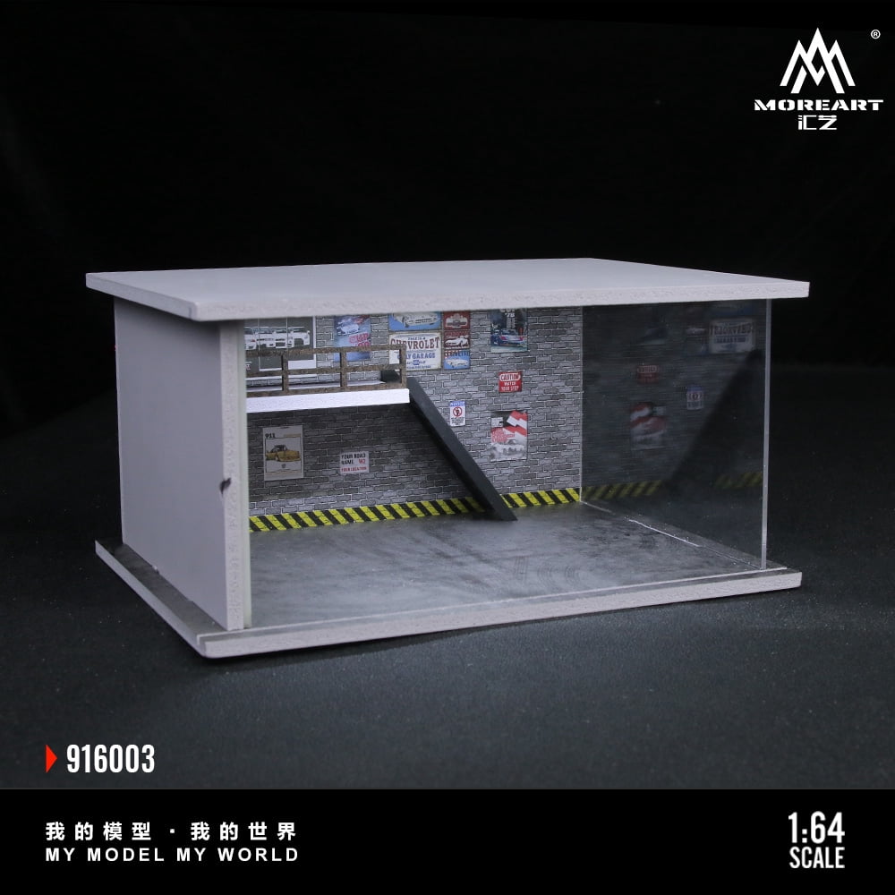 1:64 Scale Diorama Car Garage Model, LED Lighting Shown Scene Display Model, Diecast Car Model Display Case, Parking Lot Showcase, Showroom Scene Building Model Toy Gifts