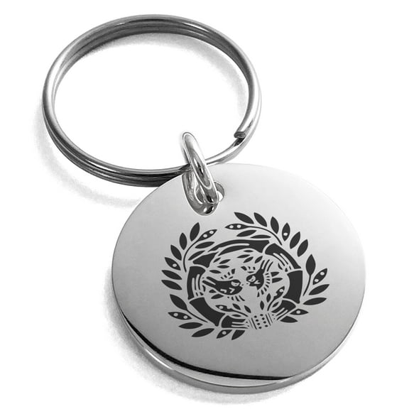 Tioneer Tioneer Stainless Steel Date Masamune Samurai Crest Engraved Small Medallion Circle Charm Keychain Keyring