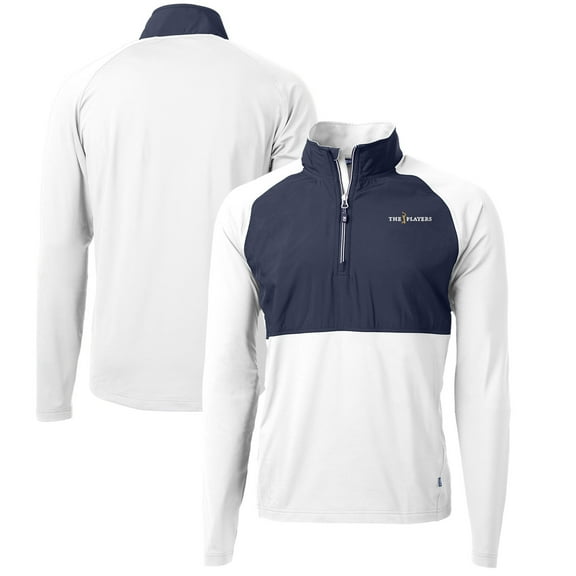 Men's Cutter & Buck White/Navy THE PLAYERS Adapt Eco Knit Hybrid Recycled Half-Zip Pullover Top