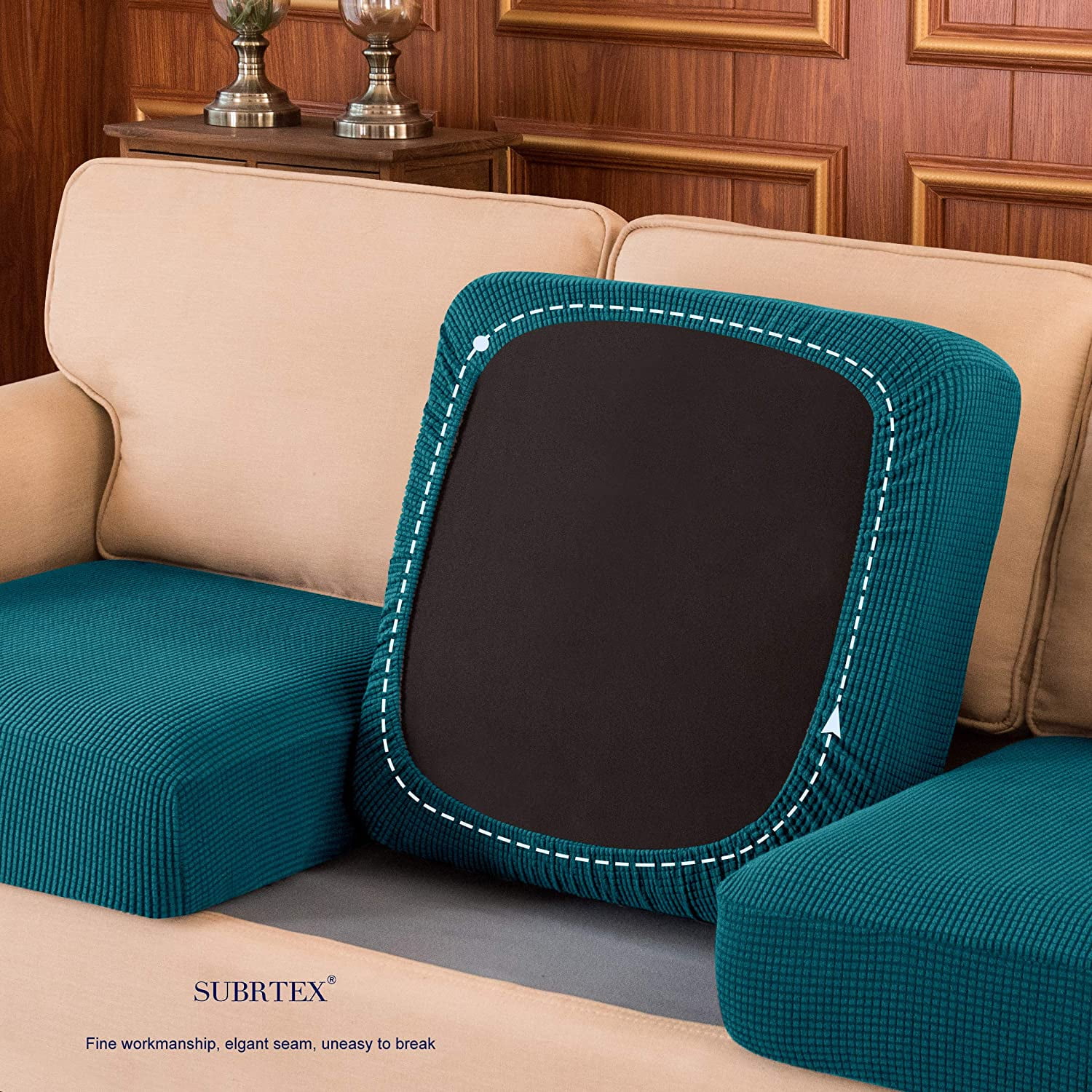 Subrtex Cushion Covers Separate Seat Stretch Textured Grid (2PCS, Teal)