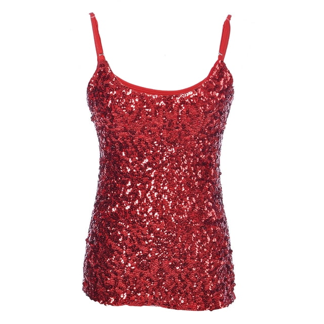 Womens Shimmer Sequins Club Spaghetti Strap Camisole Vest Tank Tops