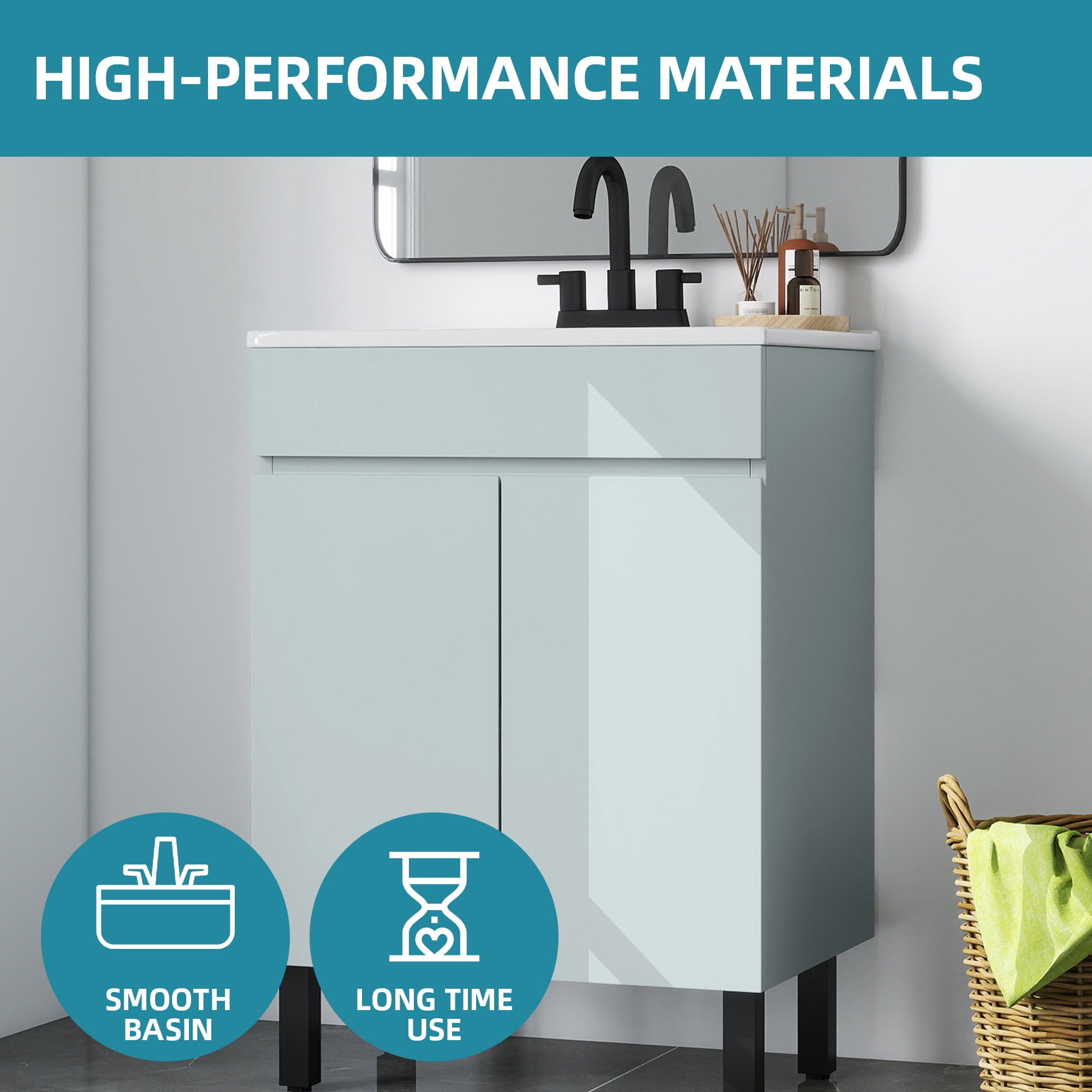 Uforic 24" Modern Free Standing Bathroom Vanity with Undermount Sink, Soft Close Door & Storage Cabinet, Gray