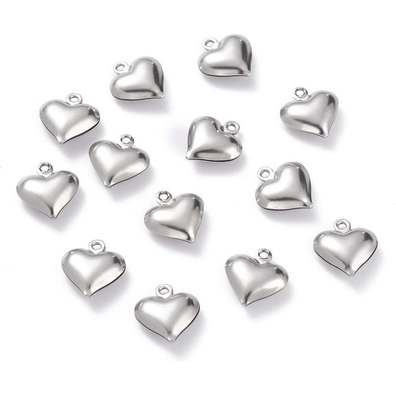 50Pcs Metal Charms Pendant 304 Stainless Steel Pendants Heart Stainless Steel Color for Women DIY Necklace Bracelet Earring Jewelry Craft Making 13x12x4.6mm Hole: 1.2mm