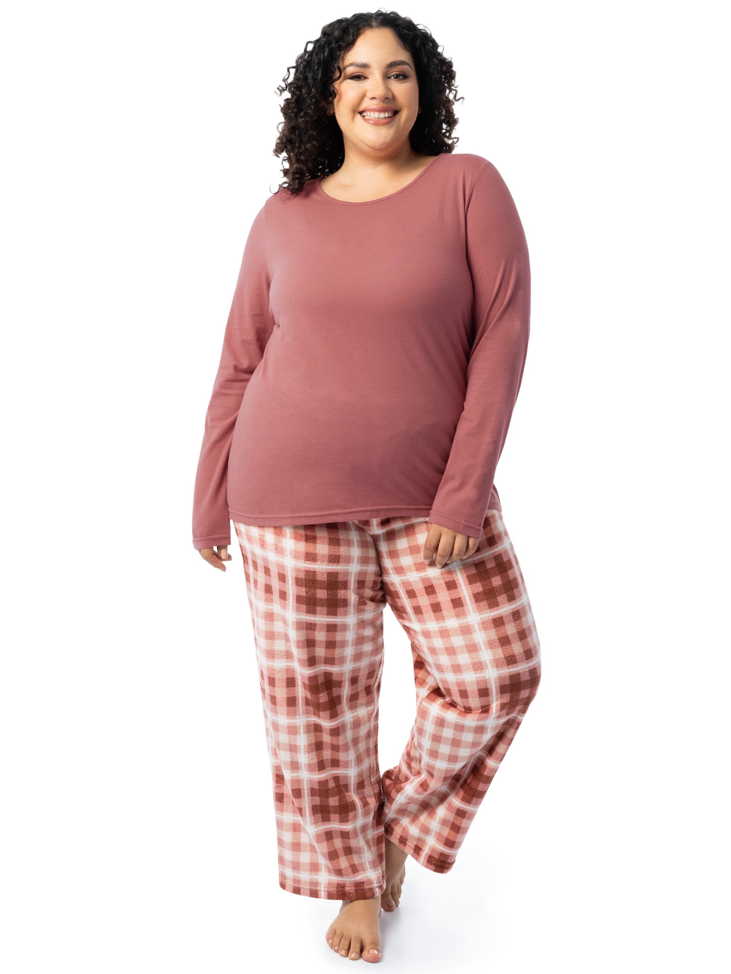 Fruit of the Loom Women's Beyond Soft Long Sleeve Top & Fleece Bottom Pajama Set, Sizes S-4X