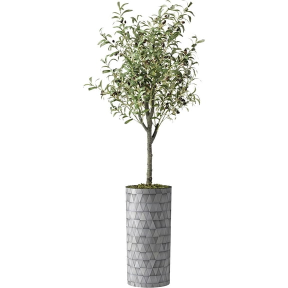 Artificial Tree in Modern Triangel Pattern Planter, Fake Olive Silk Tree for Indoor and Outdoor Home Decoration - 68" Overall Tall (Plant Pot Plus Tree)