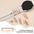 thumbnail image 5 of Comvin Flower Engraved Band for Samsung Galaxy Watch 7 Band/Watch 6 5 4 40mm 44mm/Watch 6 4 Classic Band 42mm 46mm 43mm 47mm/Galaxy Watch 5 Pro Band 45mm, with Decorative Charms Accessories Women, 5 of 7