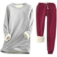 thumbnail image 2 of Oksale Lined Fleece Sweatsuit Set Women Plus Size 2 PC Sherpa Sweatshirts Warm Soft Cozy Drawstring Sweatpants Winter Fall Outfits Wine M, 2 of 4