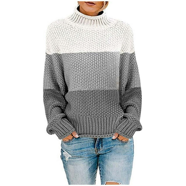 Annhoo Chandail Grande Taille pour Femmes Automne Hiver Col Roulé Tricoté Confortable Thermique Extérieur Basique