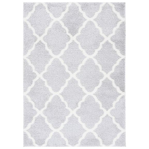 SAFAVIEH Tahoe Gerald Quatrefoil Shag Area Rug, 5' x 7', Light Grey/White