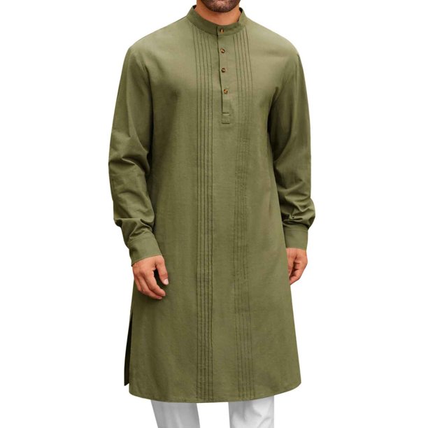 pstuiky manga larga de hombre, Conjunto de túnica musulmana para hombre, túnica árabe de manga larga con cuello alto, bolsillo y botones, túnica informal Tops casuales para hombres xxl