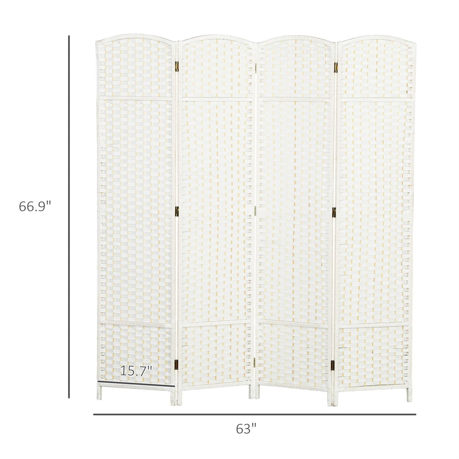 Demi Bonn 4 Panel Folding Room Divider Screen, 5.6' Tall Privacy Screen, Home Office Partition, Space Saving Design, Easy to Assemble, White