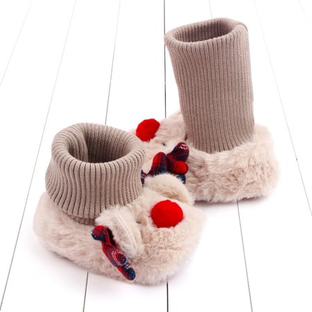 

URMAGIC Baby Boy Girl Indoor Faux Booties Toddler Cartoon Winter Shoes Infant Fleece Slippers