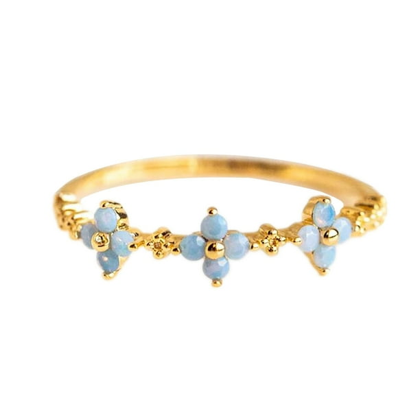 Moda para mujer Anillo de joyería con banda llamativa Anillos azules con flores